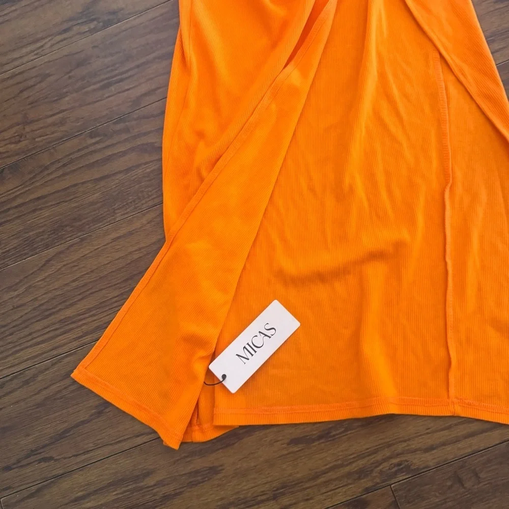 Micas Women’s Orange Maxi Skirt | Knotted Accent & Side Slit  | Size S | NWT - Picture 4 of 6